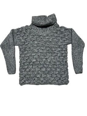 Bergdorf Goodman Alpaca Chunky Knit Cowl Neck Sweater Textured Gray M Peru Made